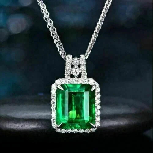 Natural Emerald 3.00Ct Emerald Cut Women’s Beauty Pendant 14K White Gold Plated