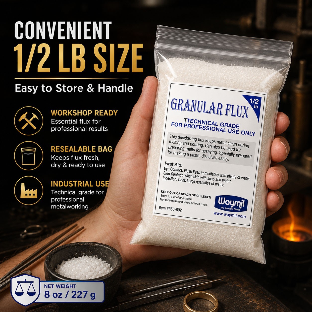 Borax Flux 1/2 Pound Melting Gold Silver Crucible Glaze Jewelry Casting 8 Oz.