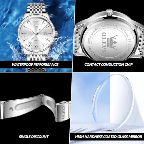 Mens Silver Watches Classic Luxury Waterproof Watch for Men Silver-G5009