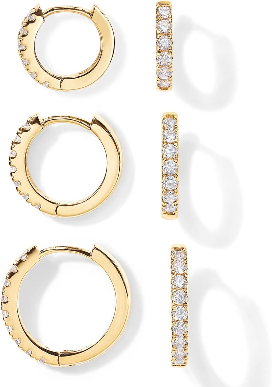 Gold Hoop Earrings for Women – 14K Gold Plated 925 Sterling Silver Posts 3 Pairs