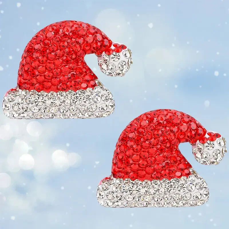Aretes Pequeños Estilo gorro de santa Para Navidad, accesorios para mujer