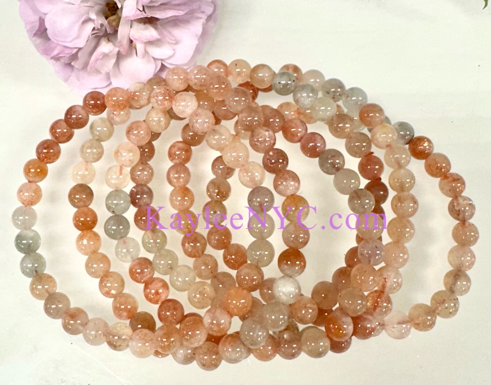 Wholesale 6Pcs Natural Arusha Sunstone 6mm 7.5” Crystal Healing Stretch Bracelet