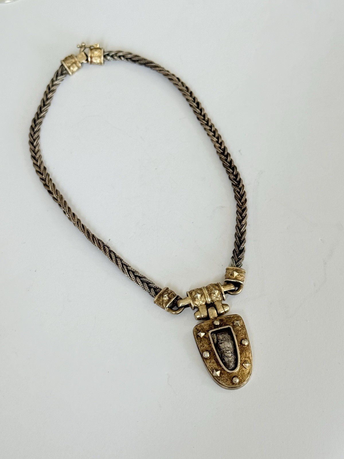 VINTAGE ANATOLI STERLING SILVER GOLD GILT BRAIDED LINK CHAIN NECKLACE 45-GRAMS