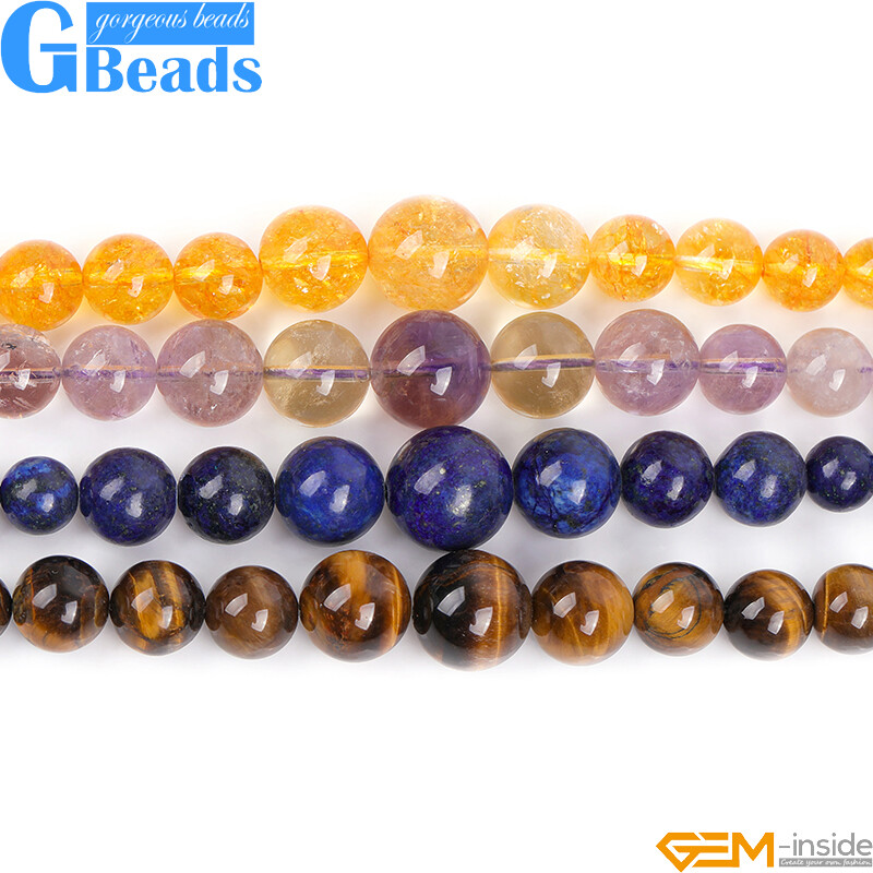 Assorted Natural Gemstone Beaded Necklace Jewelry 6–14mm Graduated Beads Strand