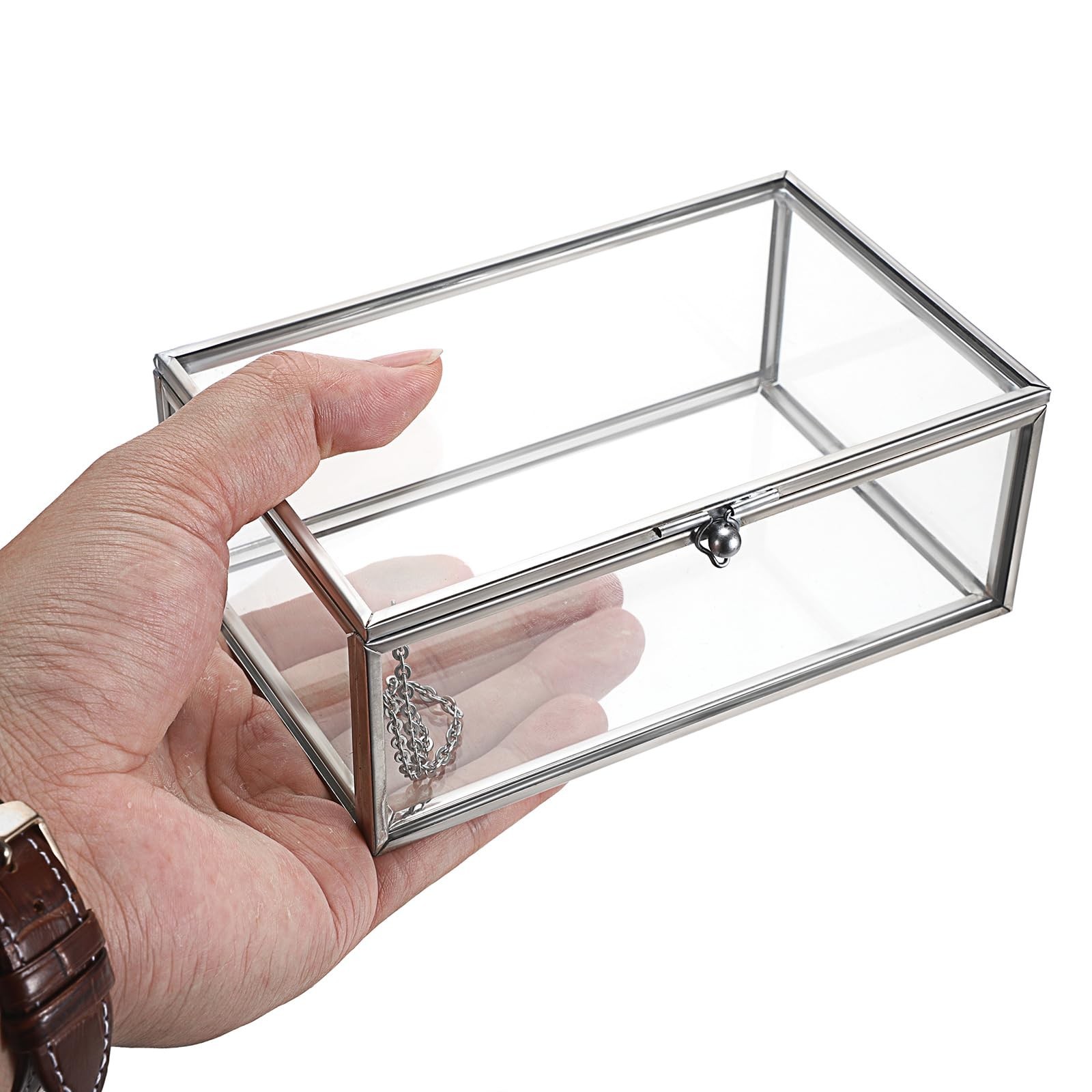 Vintage Glass Keepsake Box | Small Jewelry Display Case & Organizer for Rings, B
