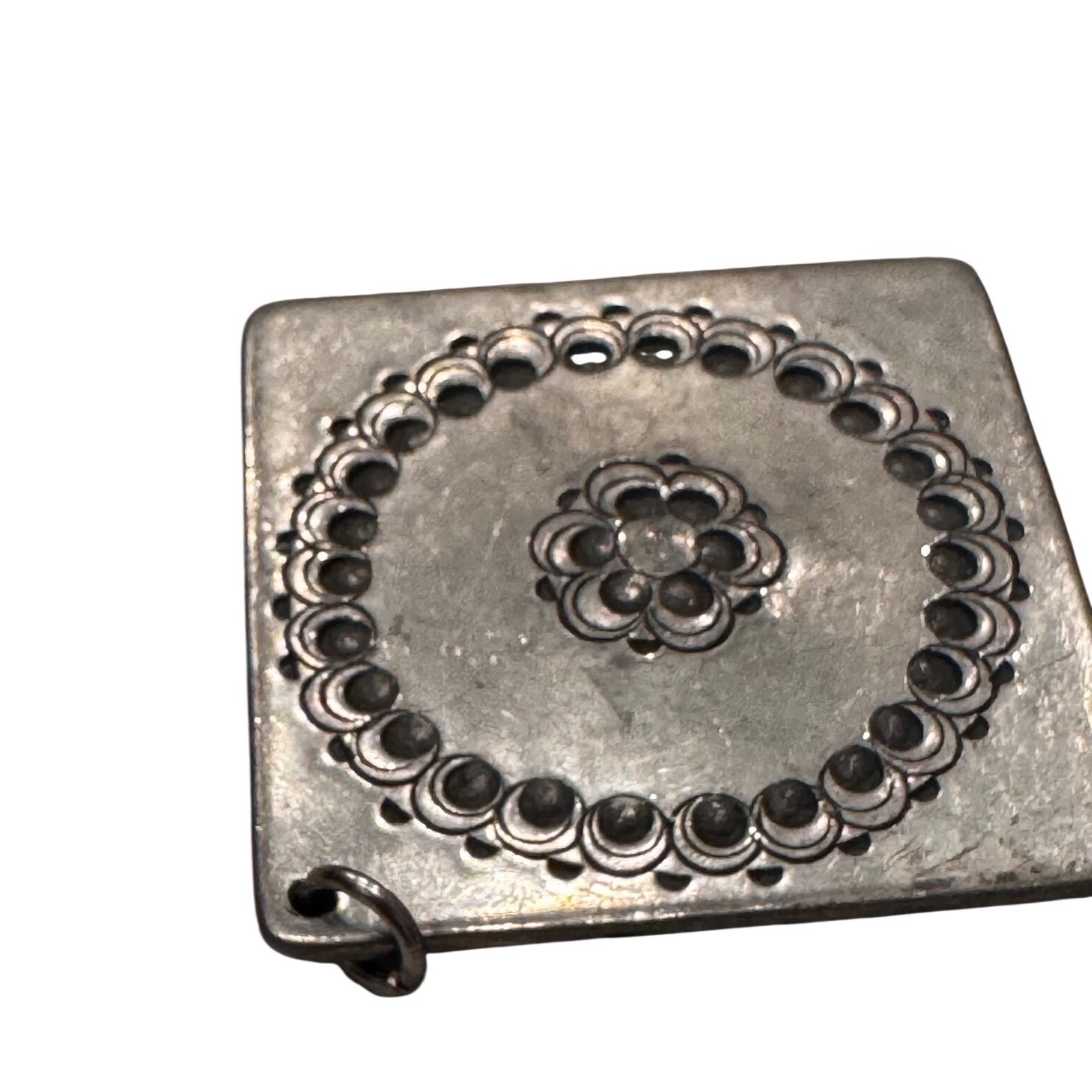 Patrick Carter Artisan Square Floral Stamped Pewter Pendant Necklace Charm