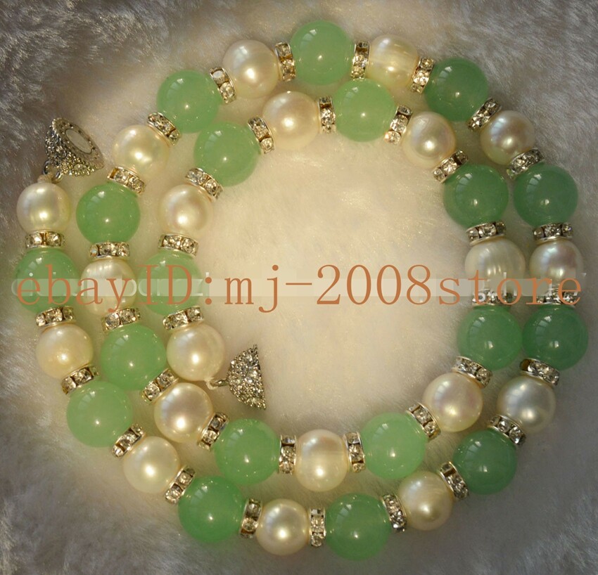 Long 16″18″ 20″ 22″ 24″ 8MM Green Jade /7-8MM White Pearl Necklace