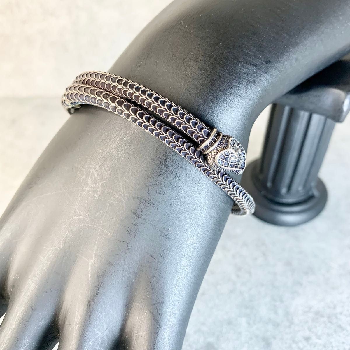 GUCCI Silver Snake Design Bangle Bracelet 5.9in No Box Used Men’s Japan