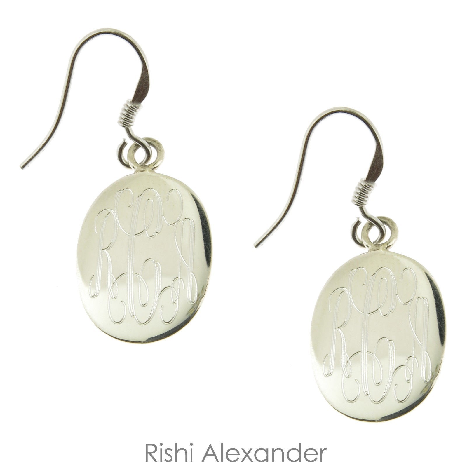 925 Sterling Silver Oval Monogram Personalized Earrings