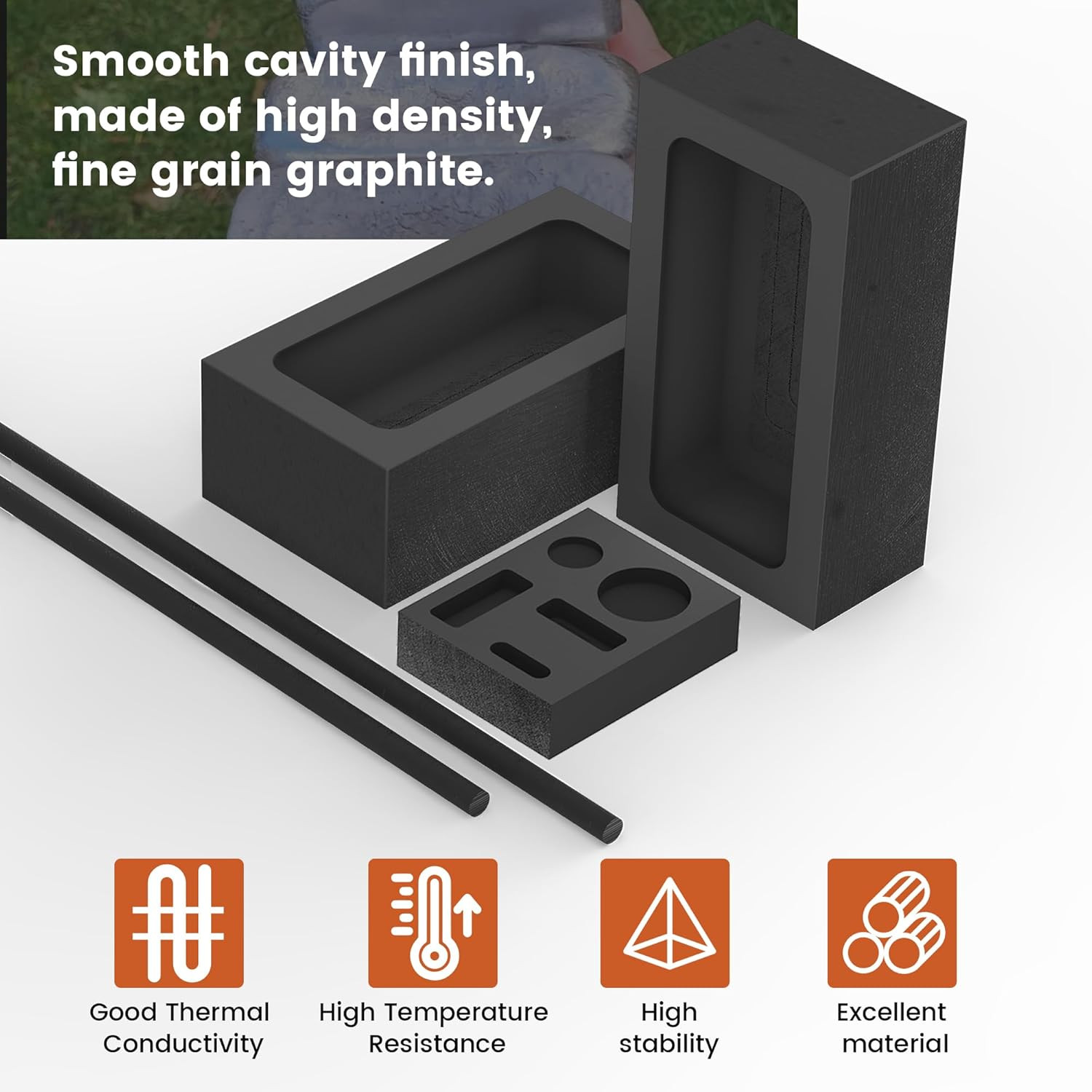 5 Pieces Graphite Ingot Mold Kit – 2 1Kg Ingot Mold, 2 Stir Rods, 5-In-1 Ingot M