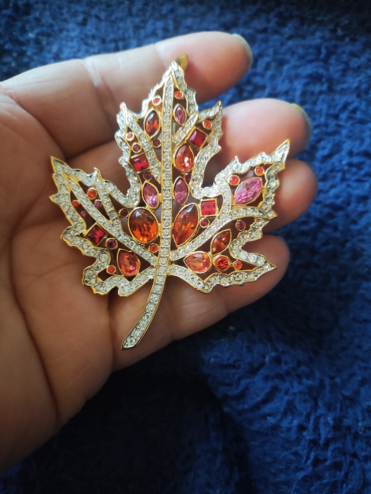 Nolan Miller Autumn Leaf Crystal Brooch. Signed. All Occasion