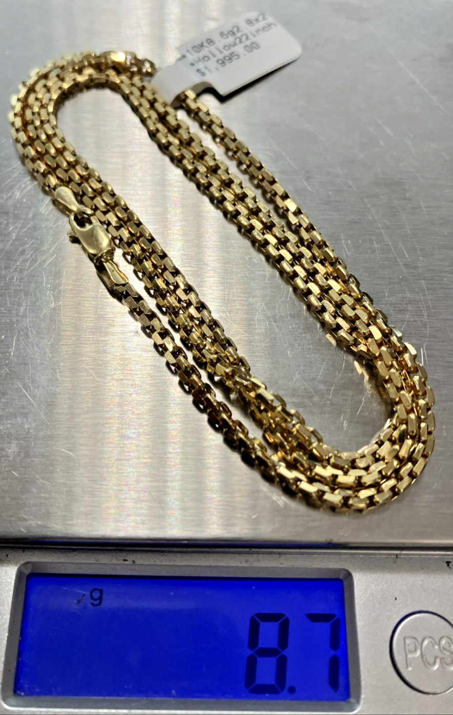 10k Real Gold Rounded Box Chain Semi-Solid/Hollow 8.6Grams 2.8×2.2mm 22” NWT 10K