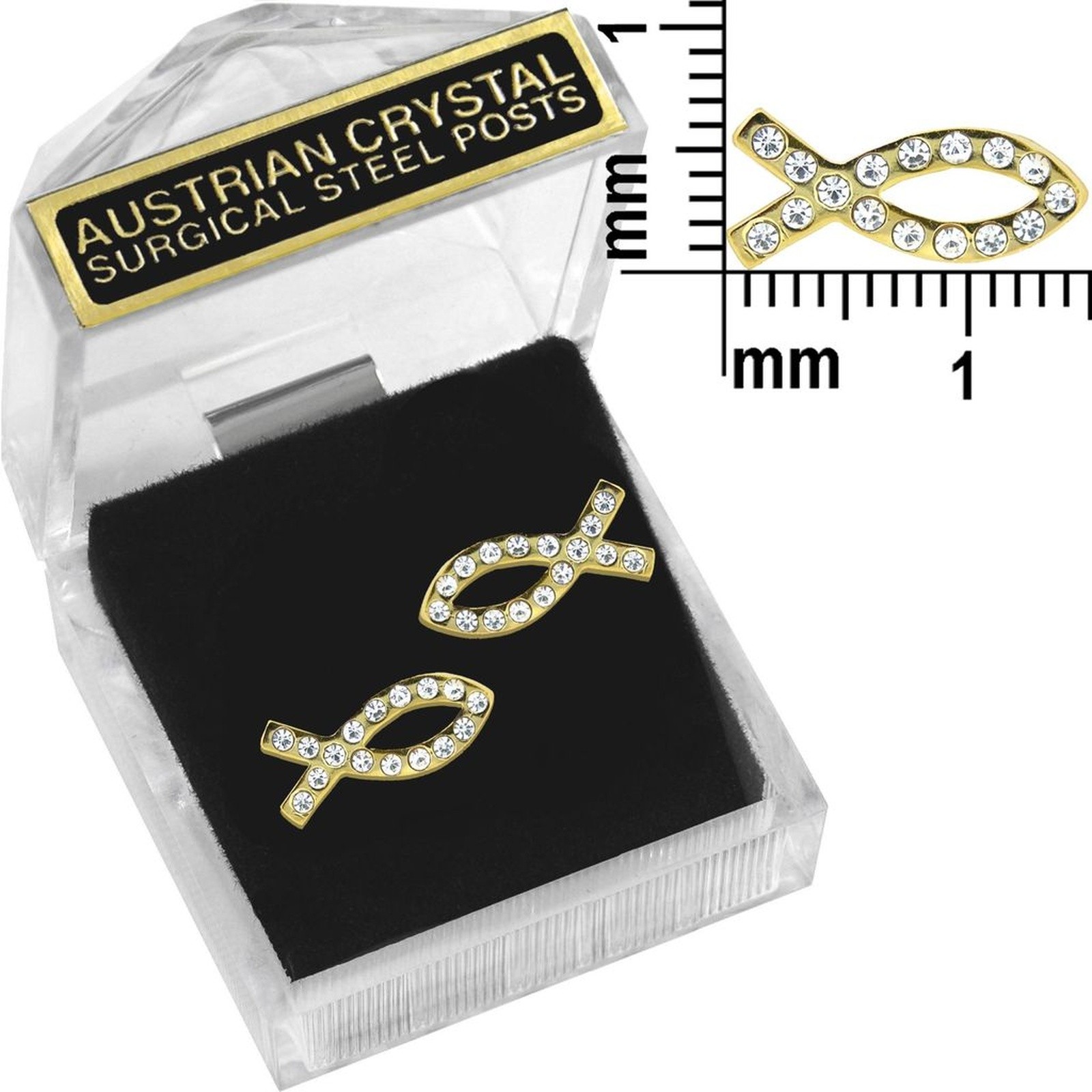 E114G Forever Gold Austrian Crystal Christian Fish Earrings