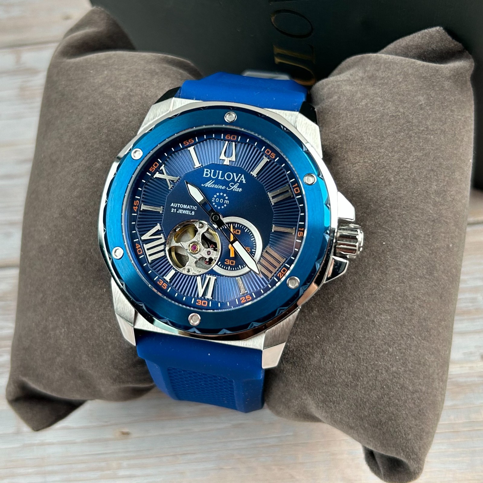 Bulova Marine Star 98A303 Automatic Blue Dial Blue Silicone Strap Men’s Watch