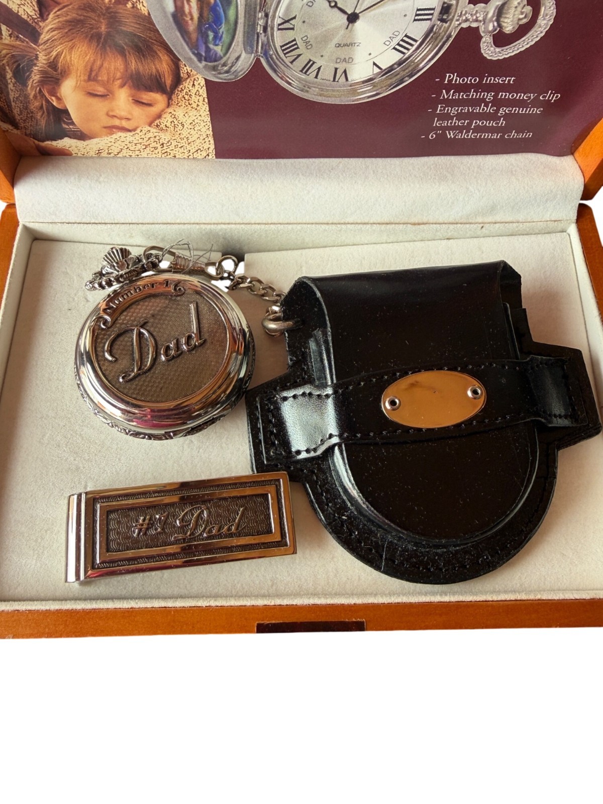 Colibri Dad Pocket Watch Gift Set With Money Clip & Leather Pouch In Wooden Box