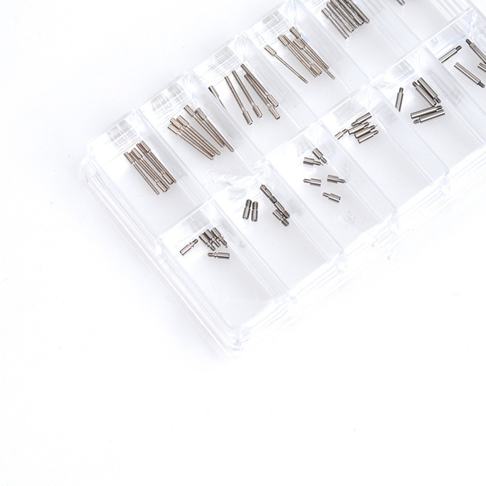 60Pcs 0.7mm-0.9mm Stainless Steel Watch Winding Stem Extender Assortment Box