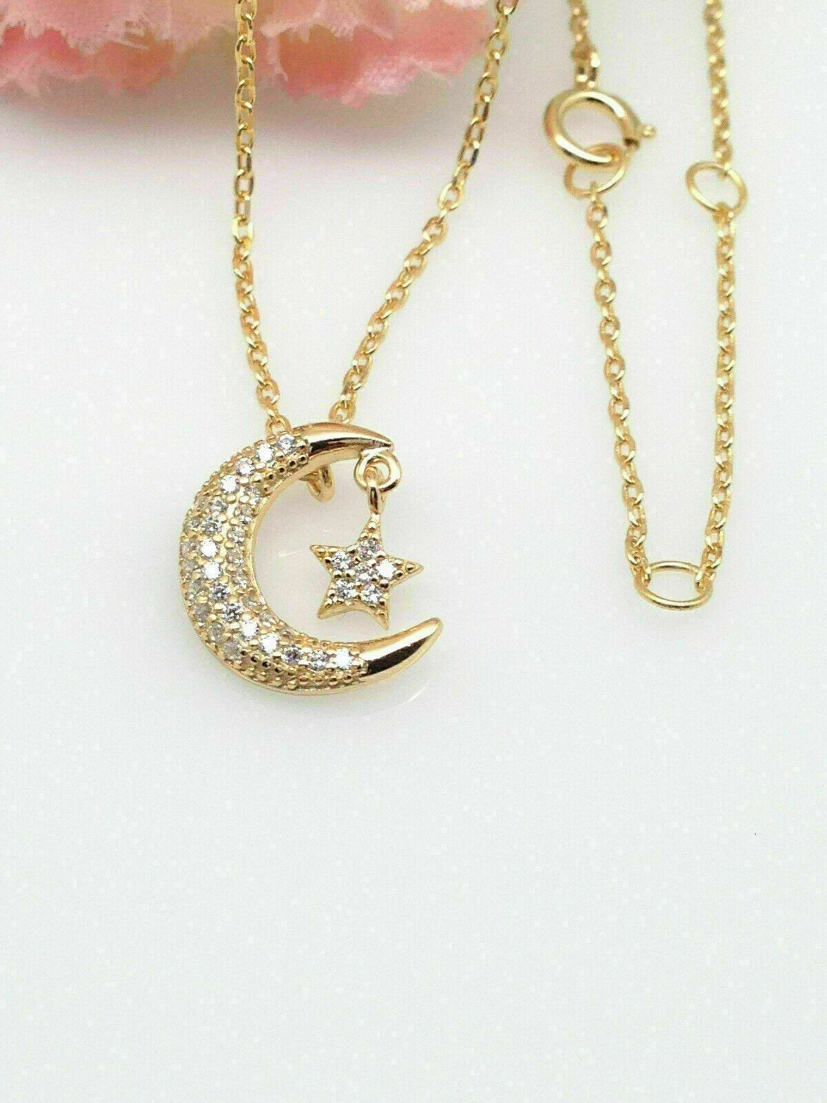 2Ct Round Simulated Diamond Moon and Star Shape Pendant 14K Yellow Gold Plated