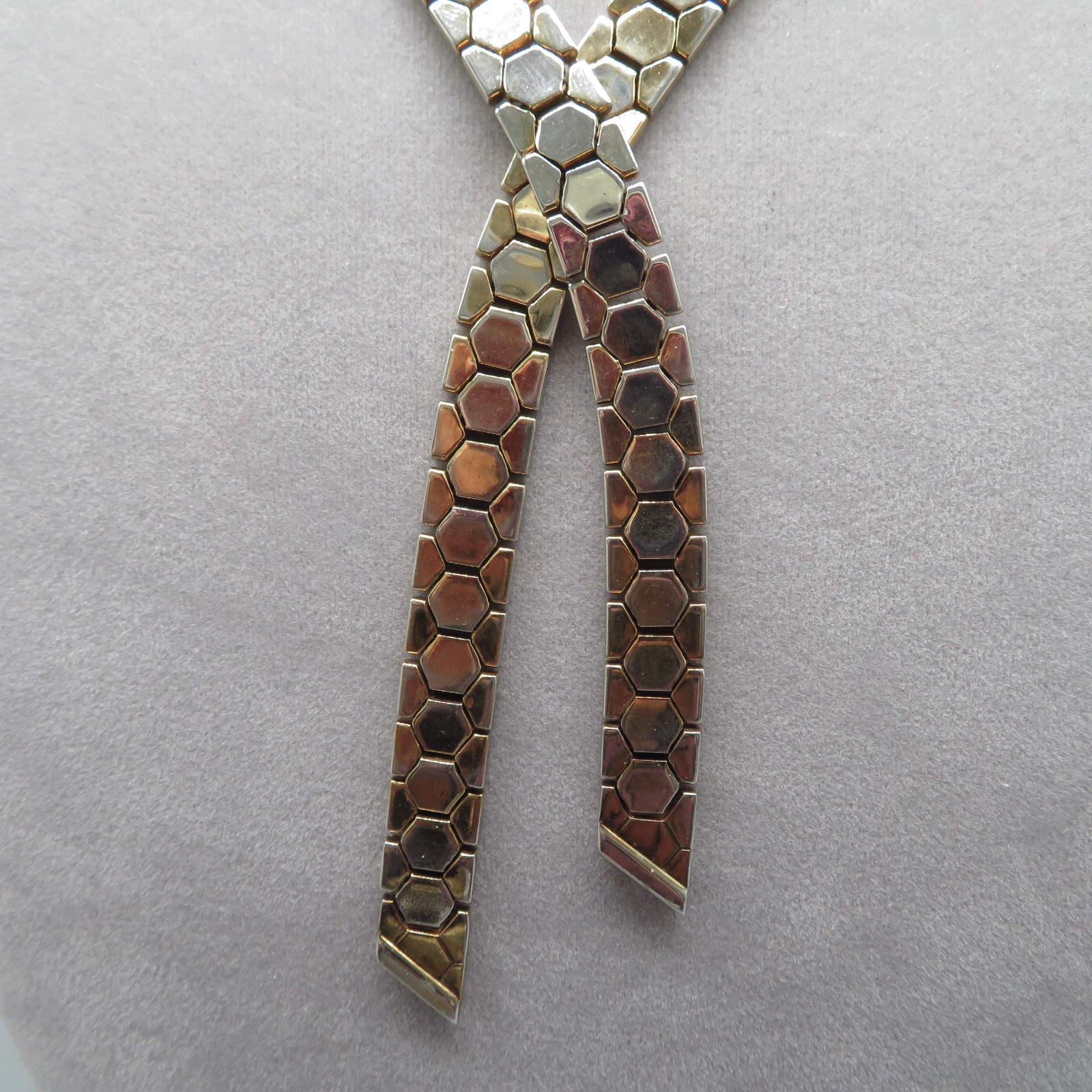 Crown Trifari lariat tie Necklace snakeskin honeycomb Alfred Phillipe VTG AS IS
