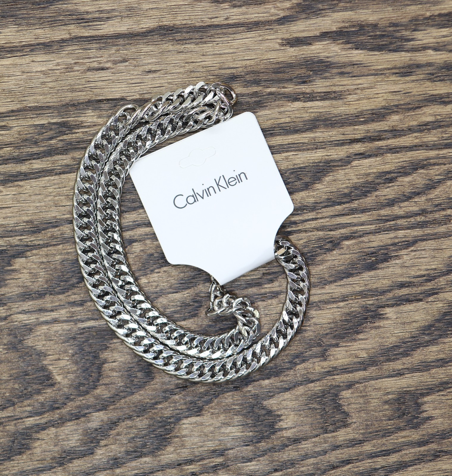 Calvin Klein Curb Cuban Link Chunky Chain Necklace Silver Gray