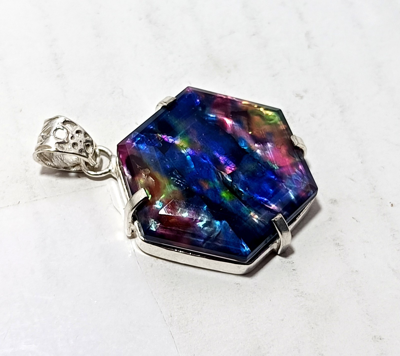 65.95 Ct Natural Ammolite 925 Solid Silver PENDANT Multi Color Certified Gems