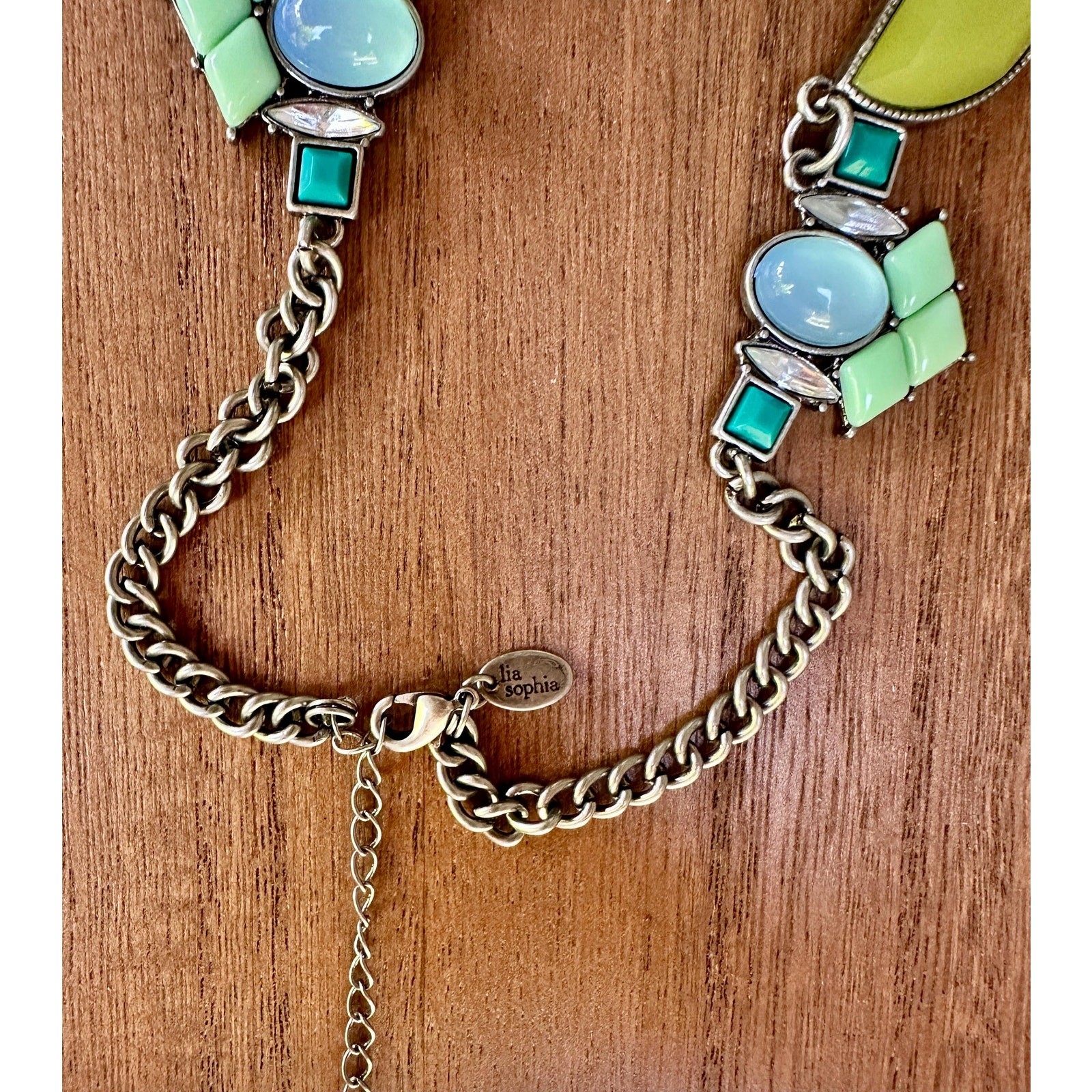 Lia Sophia Art Deco Style Statement Necklace | Y2K | Glass and Silver Metal