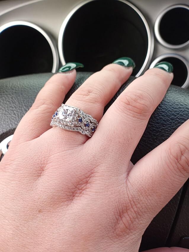 5C 3PC Diamond Simulated Wedding Engagement Ring Set Womens Bridal Set Size 5-9