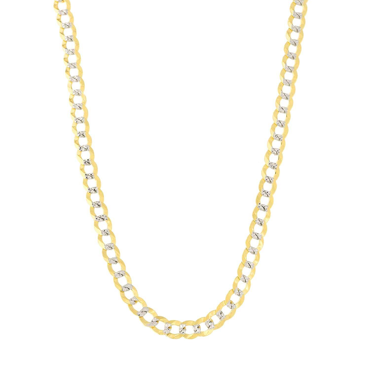 14k 2 Tone Yellow And White Real Gold Curb Chain Necklace, 2.6mm, 18″