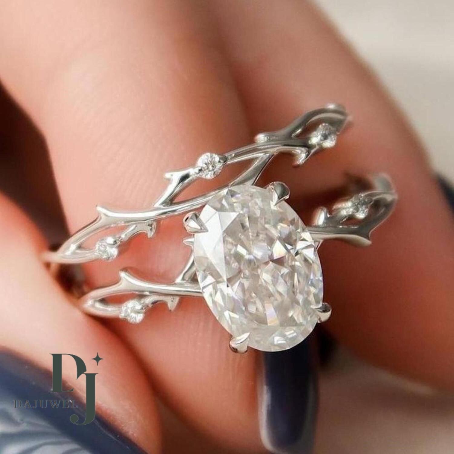 Moissanite Bridal Set Engagement Ring Solid 14K White Gold 2.50 Carat Oval Cut