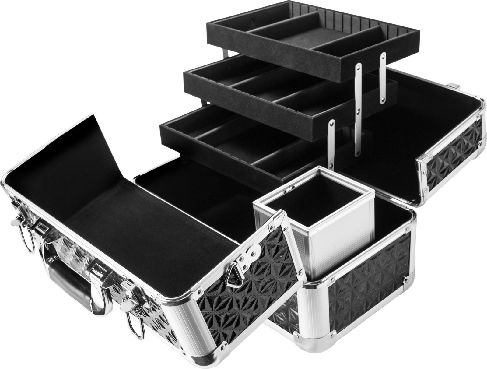 Cheri Bliss Black Jewelry Cosmetic Case Key Lock & 3 Tier Trays CC-200 BF11984