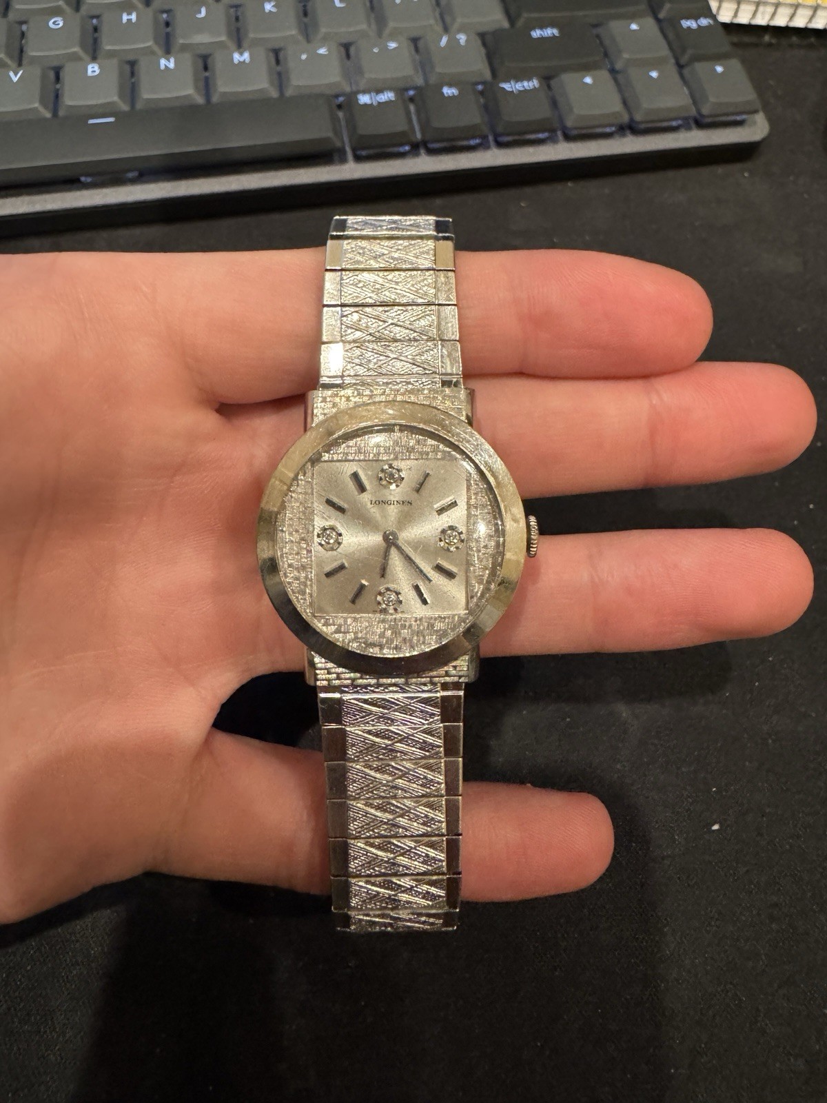 Vintage Longines 14k White Gold Watch With Diamond Dial *10k Gold Filled Band*