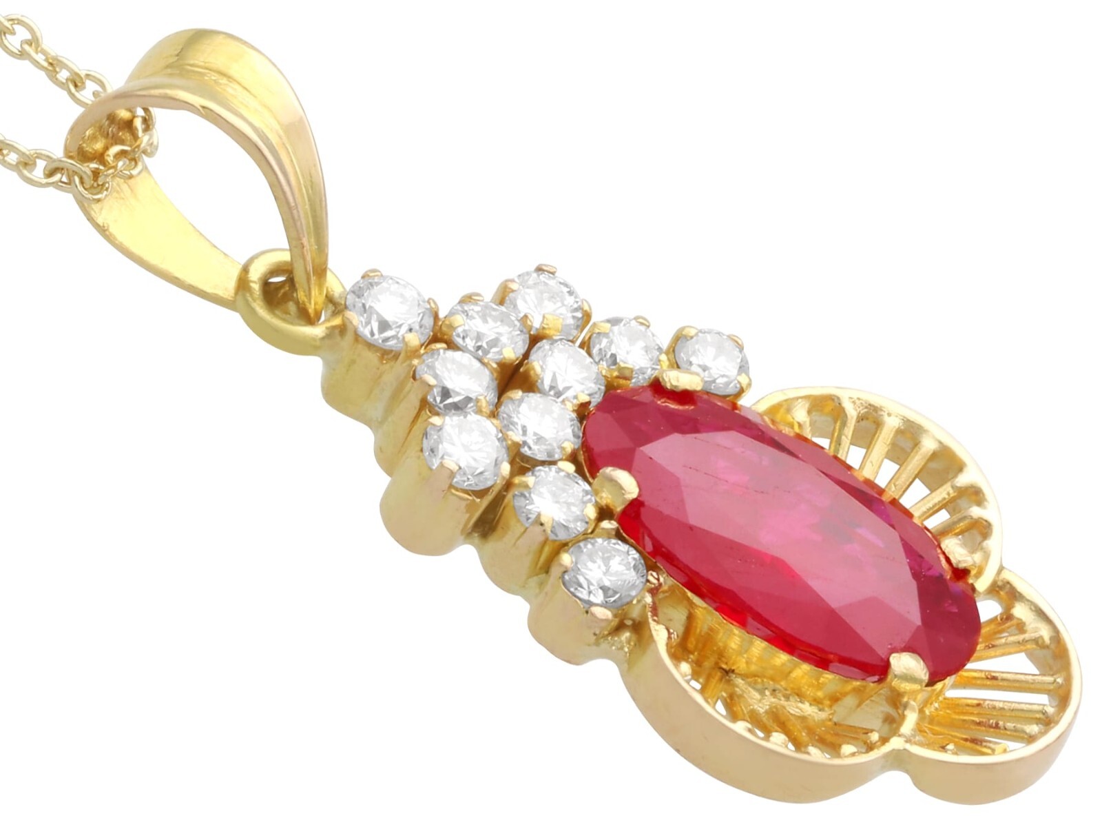 Vintage 2.53Ct Ruby and 0.48Ct Diamond, 18k Yellow Gold Pendant Circa 1980