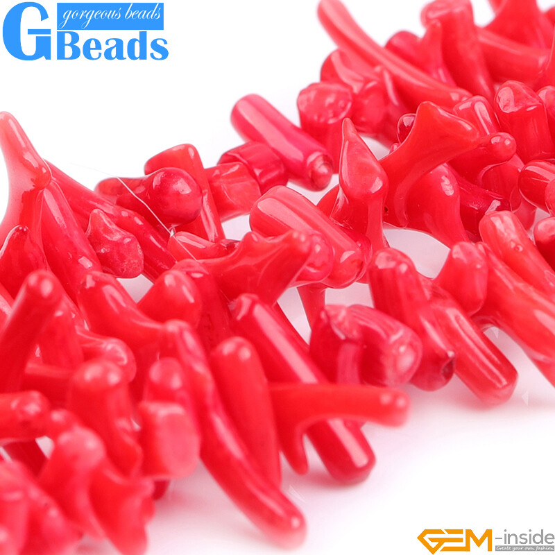 Pink Red White Stick Coral Beads Irregular Spike Gemstone For Jewelry Making 15”