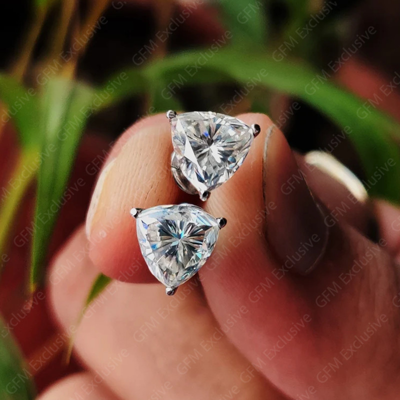 6 mm Trillion Cut Lab-Created Moissanite Stud Earrings In 925 Sterling Silver