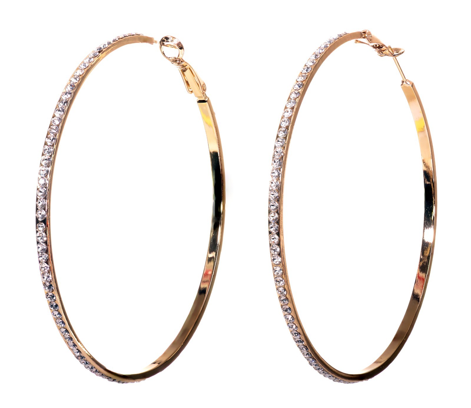 Crystals From Swarovski Somerset Hoop Earrings 2 3/4″ Gold Authentic 7984