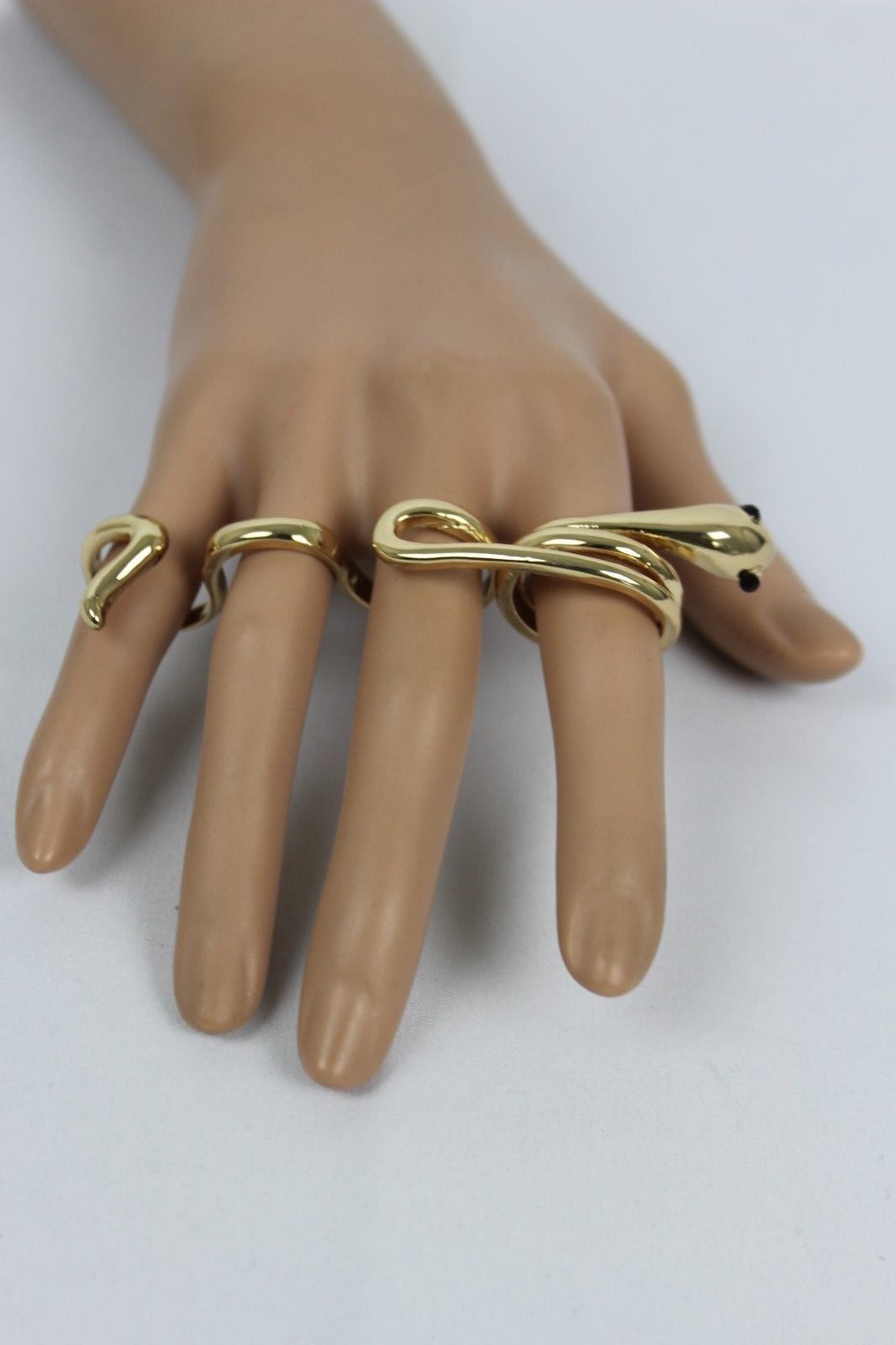 Cool Women Gold Metal Wrap Around 4 Fingers Ring Fashion Jewelry Snake Band Long