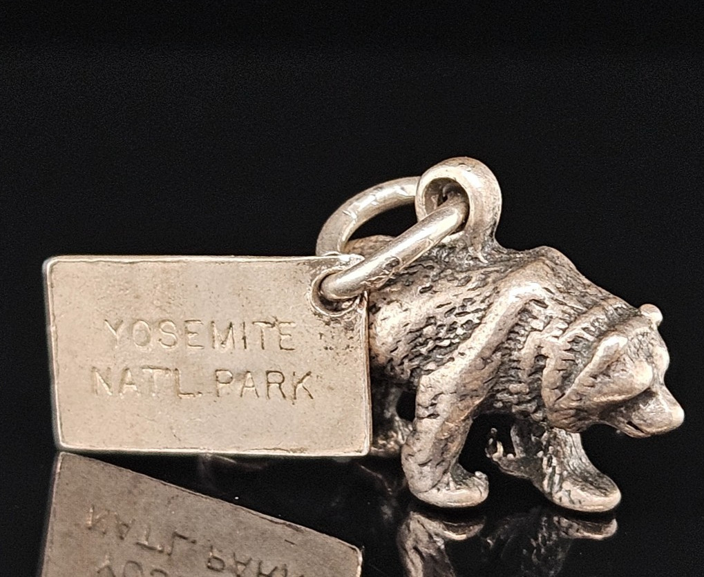 Sterling Silver Bell YOSEMITE NATIONAL PARK BEAR Charm Pendant 3D Vintage
