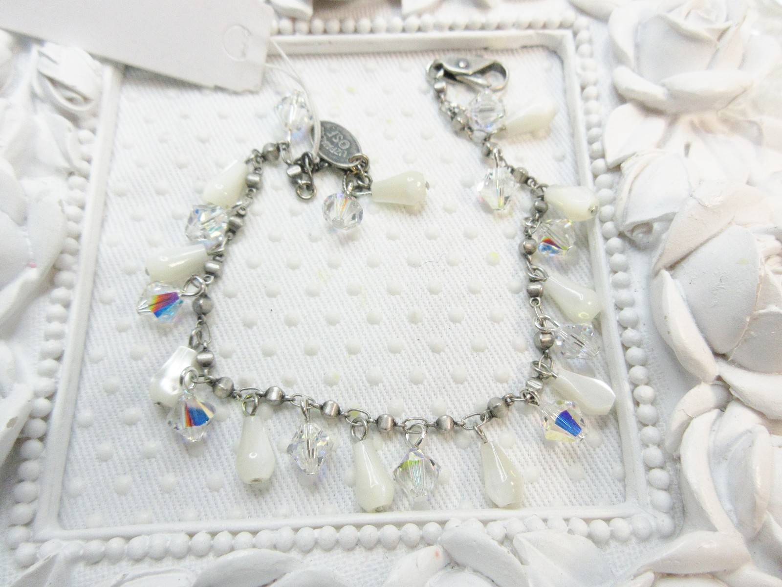 New Liz Palacios Mother of pearl Drops & Swarovski elements Crystal Bracelet