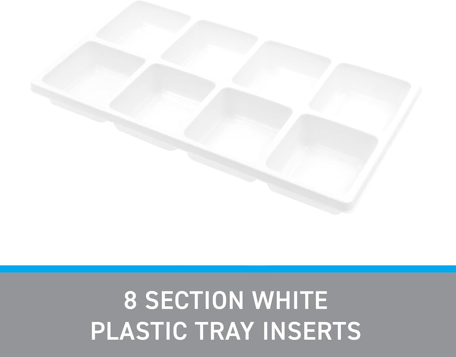 12 Tray Inserts 8 Compartment Liners White Jewelry Plastic 14″ x 7 ½” x 1 3/8 “