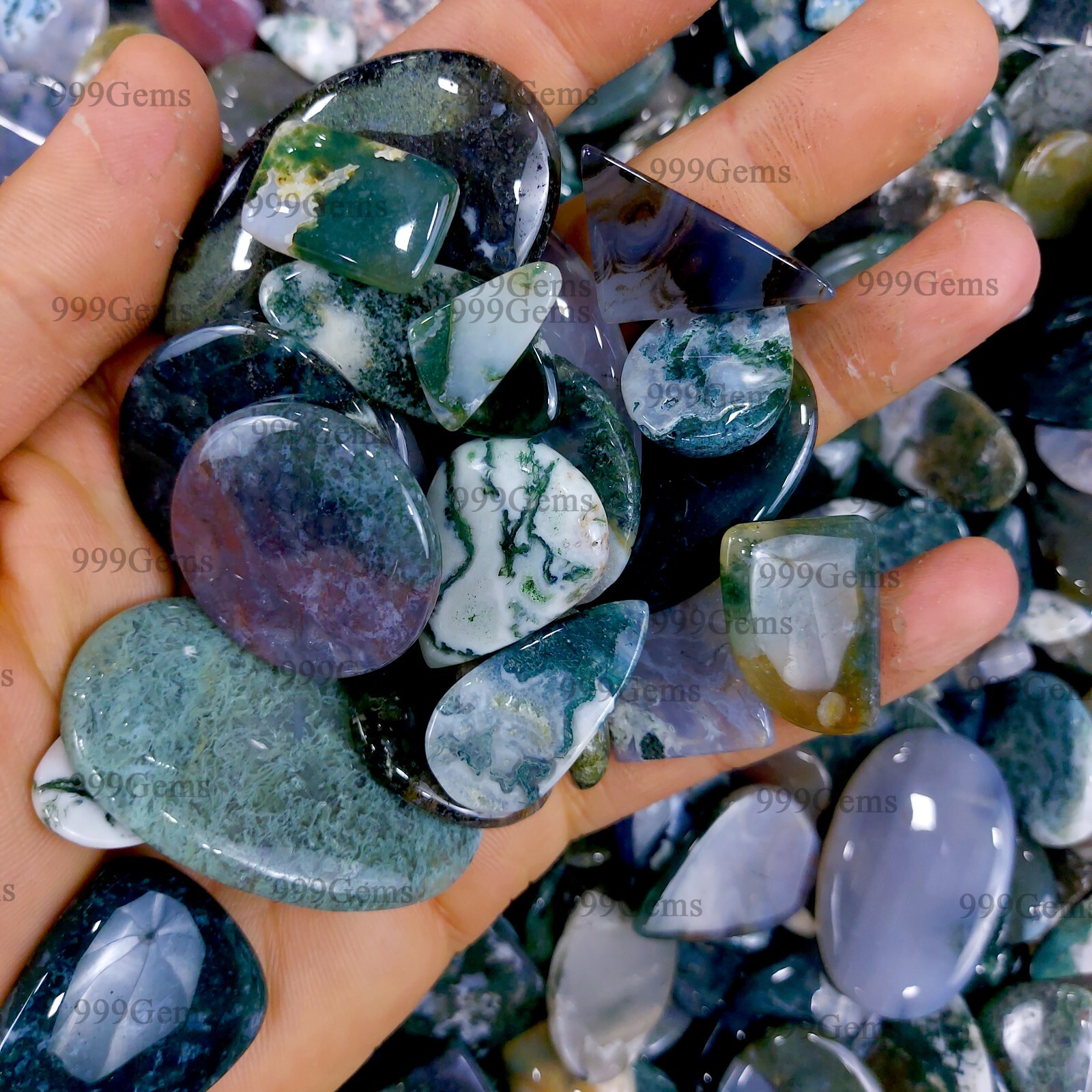 30 Pcs Green Moss Agate Mix Shape Loose Cabochone Bulk Lot For Jewelry 15-40mm