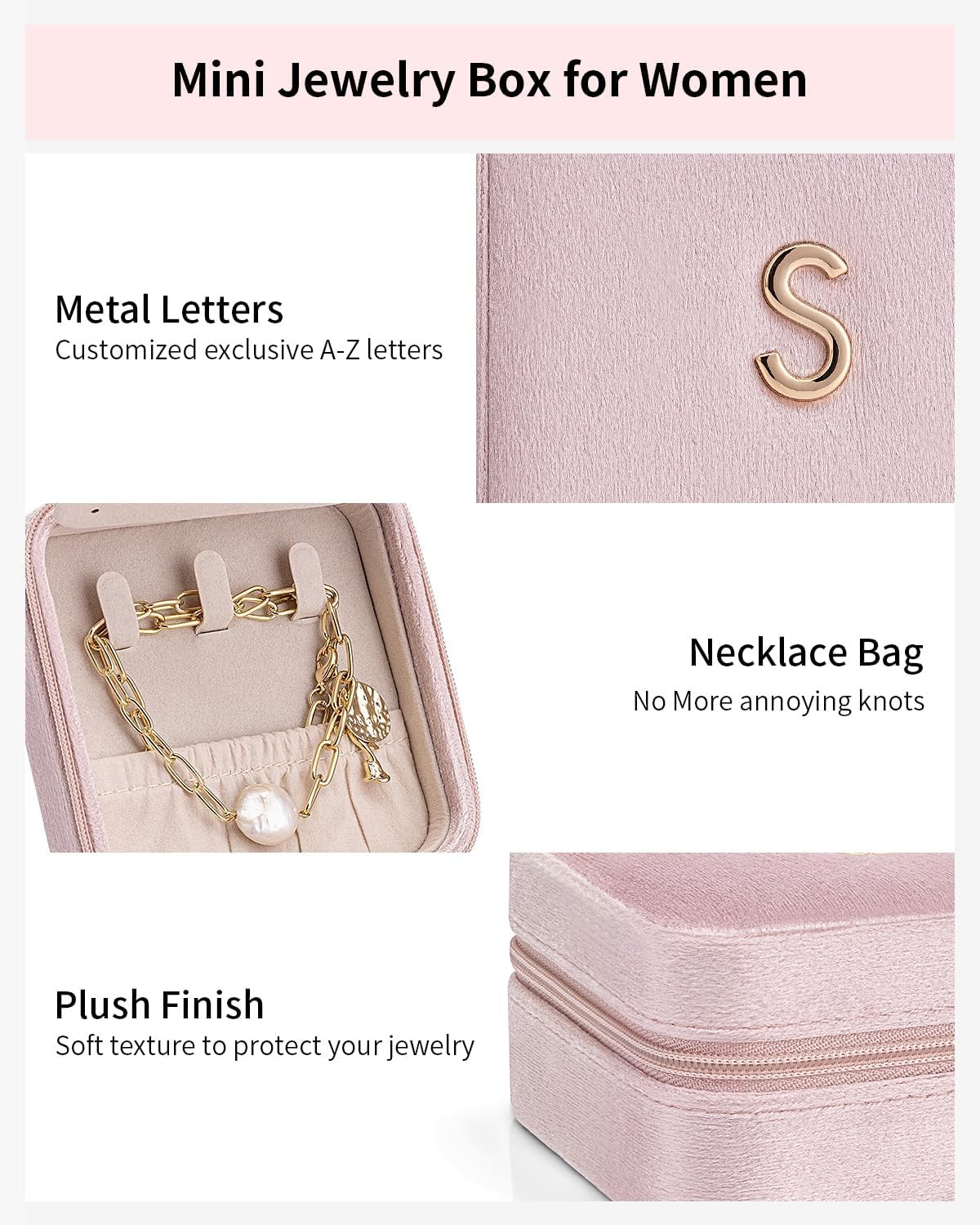 Mother’s Day gift, jewelry box, girls and women, travel essentials, pink