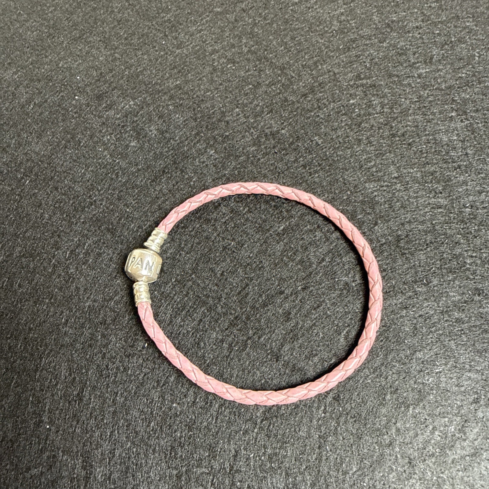 Pandora 925 Sterling Silver Moments Pink Leather Braided Bracelet 7.2 in.