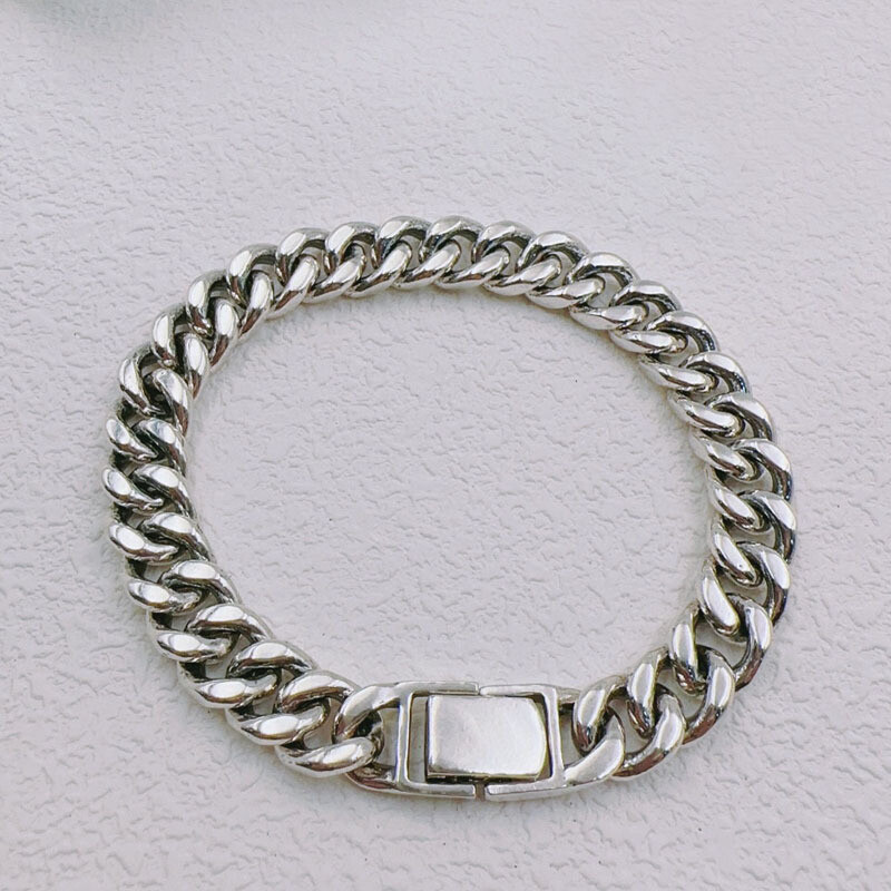 Real 925 Sterling Silver Bracelet Women Men 10mm Curb Cuban Link Bracelet