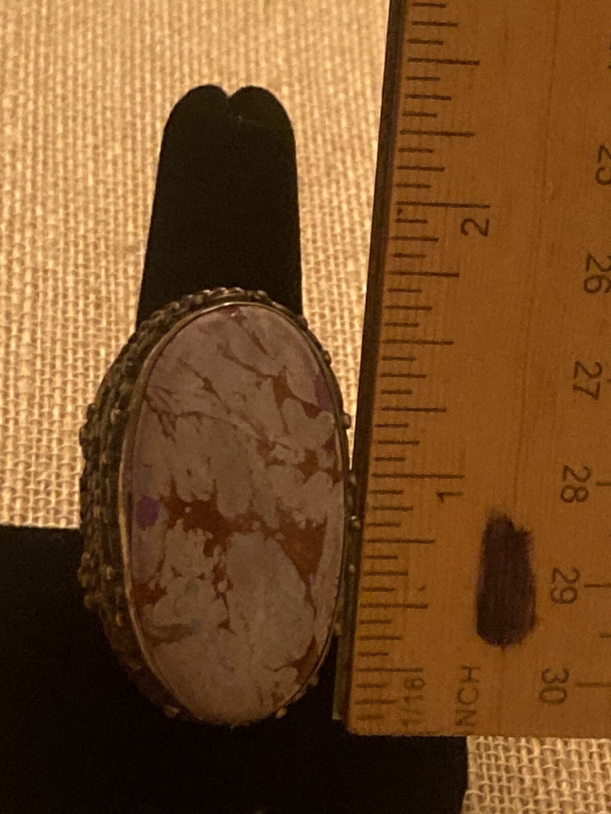 Vintage Etruscan Purple Brown Stone Ring Chunky Ornate Statement Size 9.5 READ