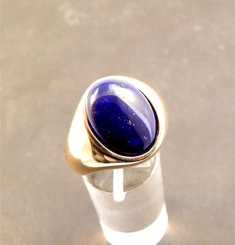 Solid 925 Sterling Silver Natural Lapis Lazuli Oval Cab Gemstone Gift Men’s Ring