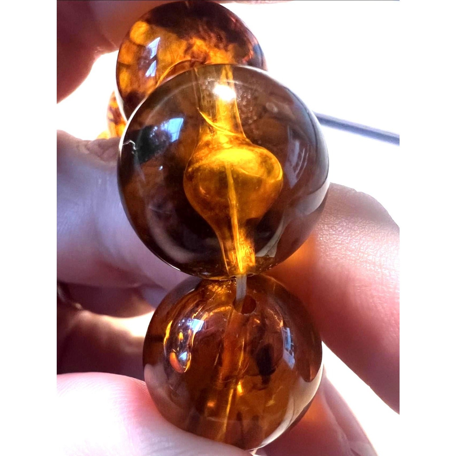 Vintage Baltic Amber Double Strand Necklace Cognac Amber Bead Statement 97g 21in
