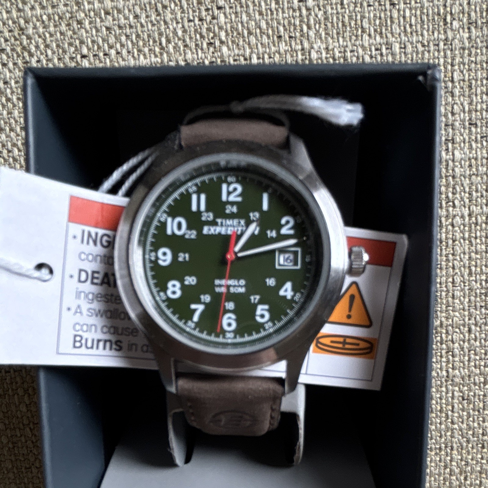 Timex Expedition Men’s Green Dial Brown Leather Strap 40mm Quartz Date 50m