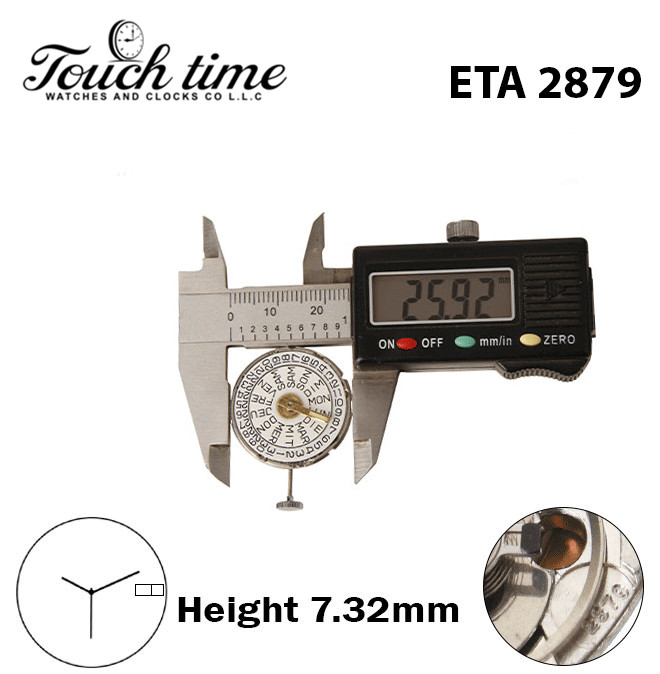 ETA 2879-GABARIT-Swiss Movement-White Date/ Day Disk At 3-H:7.32mm-3 Hands
