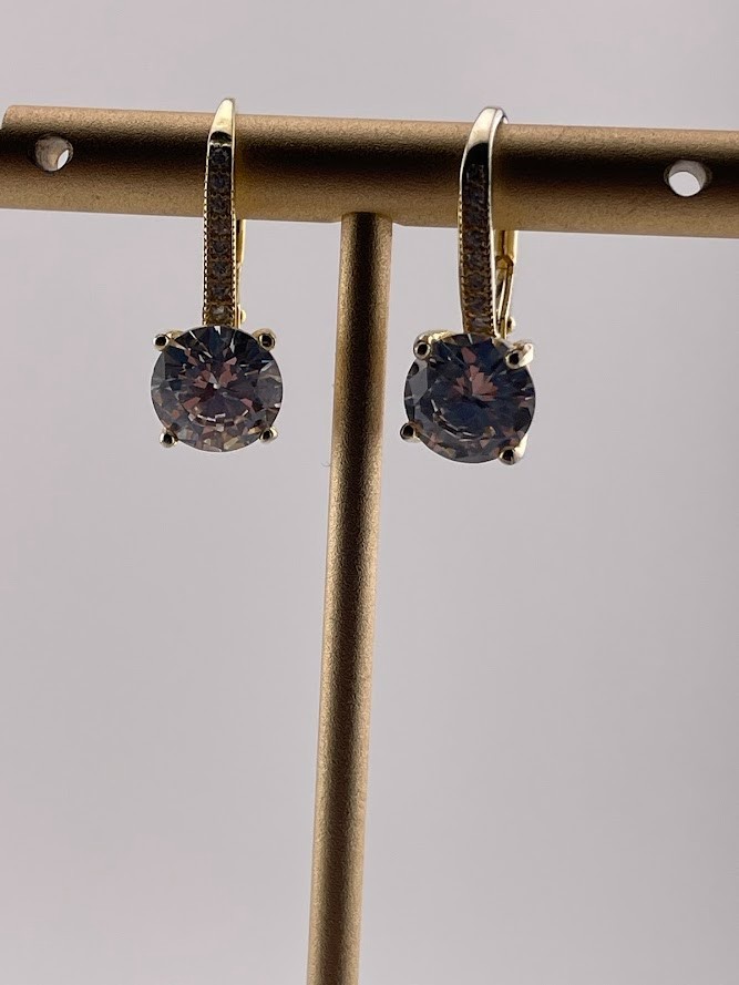 GOLD OVER 925 STERLING SILVER 7.5MM ROUND CZ DROP EARRINGS CLASSIC 3372