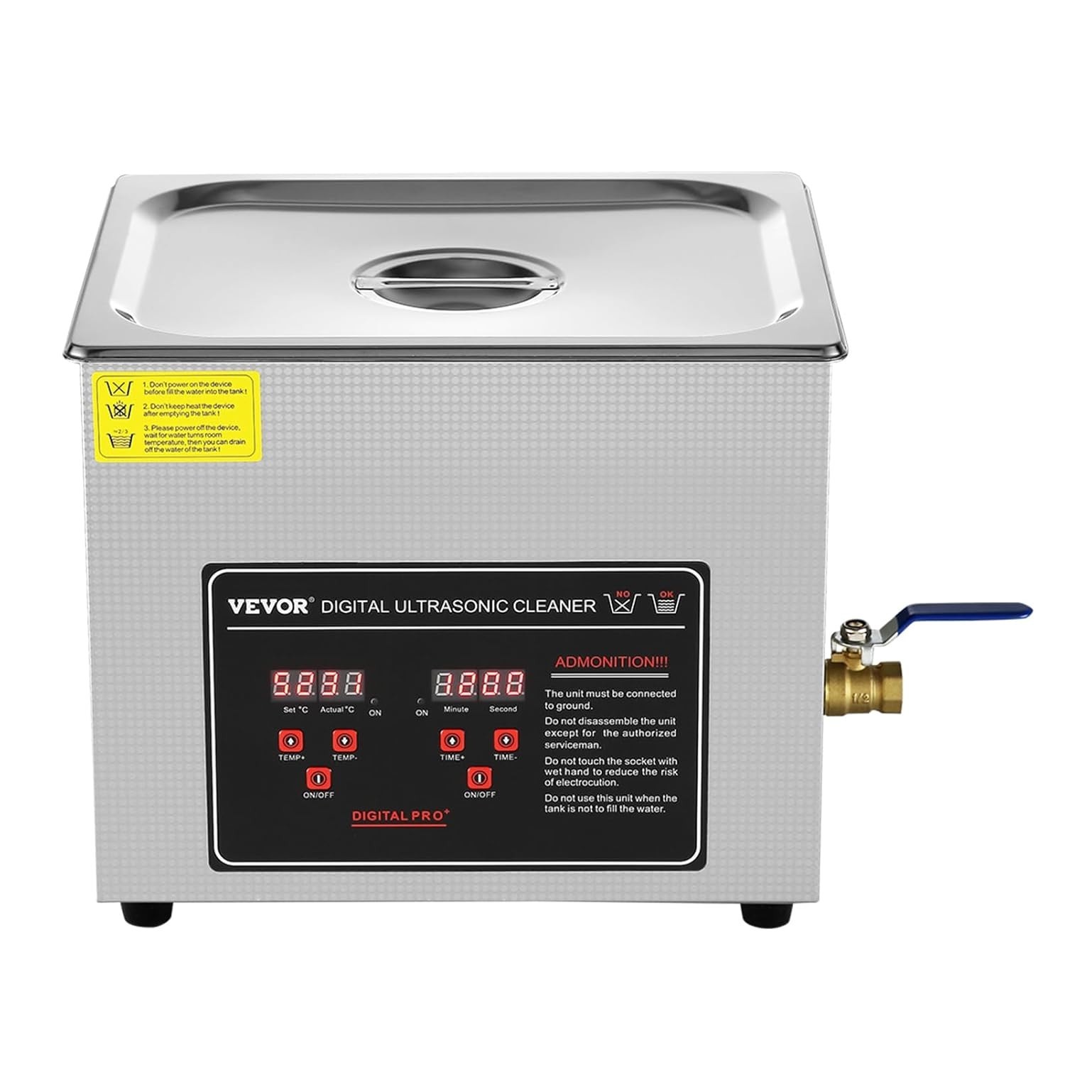 Ultrasonic Jewelry Cleaner 10L Digital Timer Heater Stainless Steel Versatile