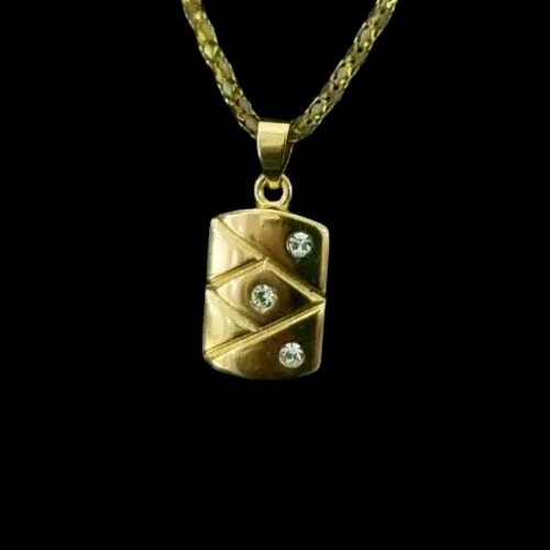 20″ x 2mm Hollow 14k Gold EP Chain w 14k Gold Filled 24mm x 12mm CZ Pendant